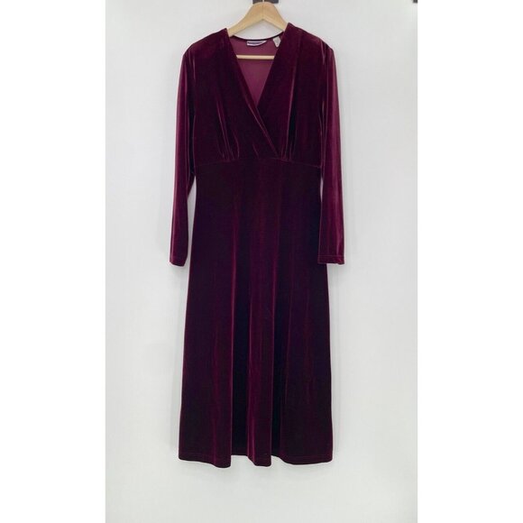 VTG Amanda Smith Faux Wrap Burgundy Velvet Maxi Dress Size 10 Whimsigoth Holiday - Picture 1 of 10